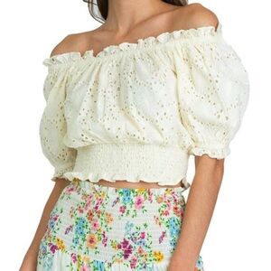 Olivia James The Label Gia Eyelet Smocked Top Sz XS